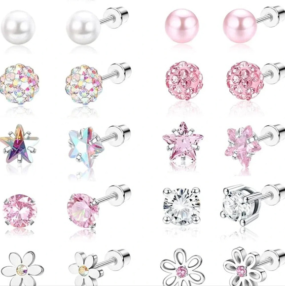 12Pairs Hypoallergenic Earrings for Girls Women Surgical Steel Screw Back Cute K - Picture 2 of 6